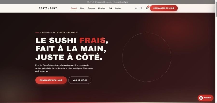 Site de restaurant japonais avec commande en ligne (nom masqué)