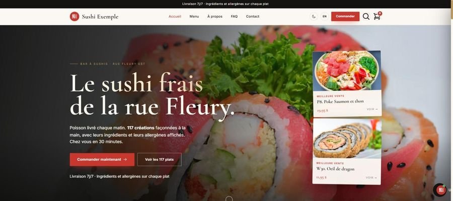 Site de bar à sushis avec commande en ligne (nom masqué)