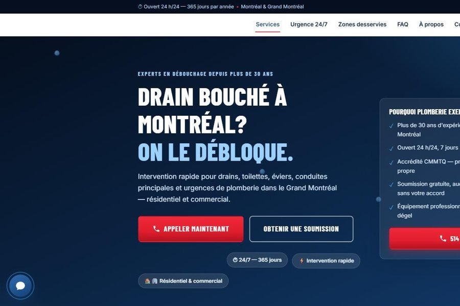 Le même genre d’entreprise, un site conçu selon le standard Boréo : moderne, clair et orienté appels (site réel, nom masqué)